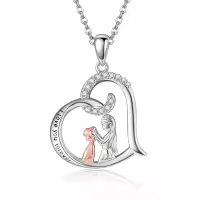wholesale 925 Sterling Silver Heart-shaped Pendant with Mother and Child Scene - I Love You Forever Necklace-Mother Heart Pendant