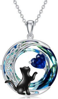 wholesale TOUPOP Cat Necklace With September Birthstone Sapphire Jewelry For Women 925 Sterling Silver Moon Cat Pendant Necklace With Blue Crystal Chritmas Anniversary Birthday Gifts For Her -undefined