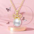 wholesale 14K Gold Bow Tie Design White Freshwater Pearl Pendant Necklace for Women-0-5