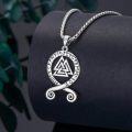 wholesale 925 Sterling Silver Viking Valknut Pendant with Runes and Norse Symbols on 3mm Rolo Chain - For Men & Women-0-1
