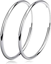 wholesale 925 Sterling Silver Hoop Earrings Polished Round Circle Endless 20 80mm-Diameter 40mm Medium Hoop Earrings