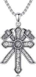 wholesale 925 Sterling Silver Cross with Axes Pendant - Fire Department Jewelry for Men & Women-0-0