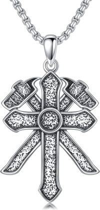 wholesale 925 Sterling Silver Cross with Axes Pendant - Fire Department Jewelry for Men & Women-Style 9