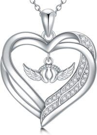 wholesale 925 Sterling Silver Angel Wing Heart Pendant Necklace for Pregnant Women and Mothers of Miscarried Babies-Angel heart