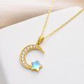 wholesale 14K Gold Moonstone Crescent & Star Pendant Necklace for Women s-0-2