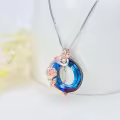 TOUPOP Sterling Silver Blue Crystal Butterfly I Initial Necklace-0-5