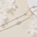 wholesale 925 Sterling Silver Double Layer Heart Cubic Zirconia Beaded Chain Anklet-0-3