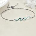 wholesale 925 Sterling Silver Green Stone Wave Adjustable Bracelet for Women - Ocean Inspired Beach Gift Idea-0-1