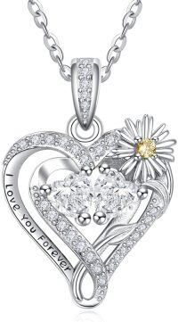 wholesale  Sterling Silver Daisy Heart Birthstone Necklace for Women -04-04-Apr-Apr