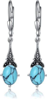 wholesale Sterling Silver Austrian Crystal Vintage Drop Dangle Leverback Earrings-Created Turquoise