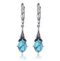 wholesale 925 Sterling Silver Blue Topaz Oval Cut Vintage Style Leverback Earrings-0-15