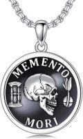 wholesale Sterling Silver Gothic Skull Memento Mori Pendant Necklace 22+2 Inch Chain Stoicism Jewelry Gift for Men Women-0-3