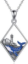 wholesale 925 Sterling Silver Blue Enamel Whale Pendant with Cubic Zirconia Cut Edge and Lighthouse Design - Ocean Inspired  for Her-0-0