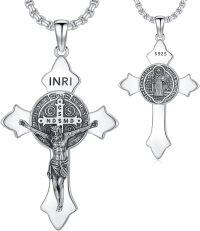 wholesale 925 Sterling Silver Cross St. Benedict Medal Pendant Necklace for Men/Women Catholic s-C-St Benedict Necklace Cross