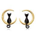 wholesale 925 Sterling Silver Black Cat Crescent Moon Stud Earrings for Women-0-0