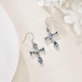 wholesale 925 Sterling Silver Blue Stone Cross Dangle Drop Earrings for Women-0-3