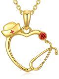 TOUPOP 14K Gold CZ Stethoscope Heart Pendant Necklace-0-0