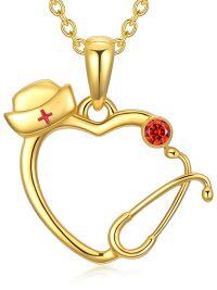 TOUPOP 14K Gold CZ Stethoscope Heart Pendant Necklace-undefined