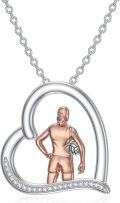 wholesale 925 Sterling Silver Volleyball Player Pendant Necklace with Heart-Shaped Frame and Cubic Zirconia Accents-0-0