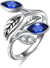 wholesale Sterling Silver CZ Chakra Tree Leaf Adjustable Ring (6 9 ) Holiday Gift-9 - Sapphire Ring