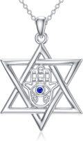 wholesale 925 Sterling Silver Star of David with Blue Sapphire Evil Eye Pendant Necklace-0-0