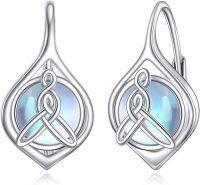wholesale 925 Sterling Silver Celtic Knot Moonstone Leverback Earrings  for Women-Celtic Knot Moonstone