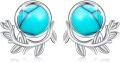 wholesale 925 Sterling Silver Antler Shape Turquoise Stud Earrings with Leaves Design-0-0