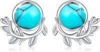 wholesale 925 Sterling Silver Antler Shape Turquoise Stud Earrings with Leaves Design-B-Turquoise