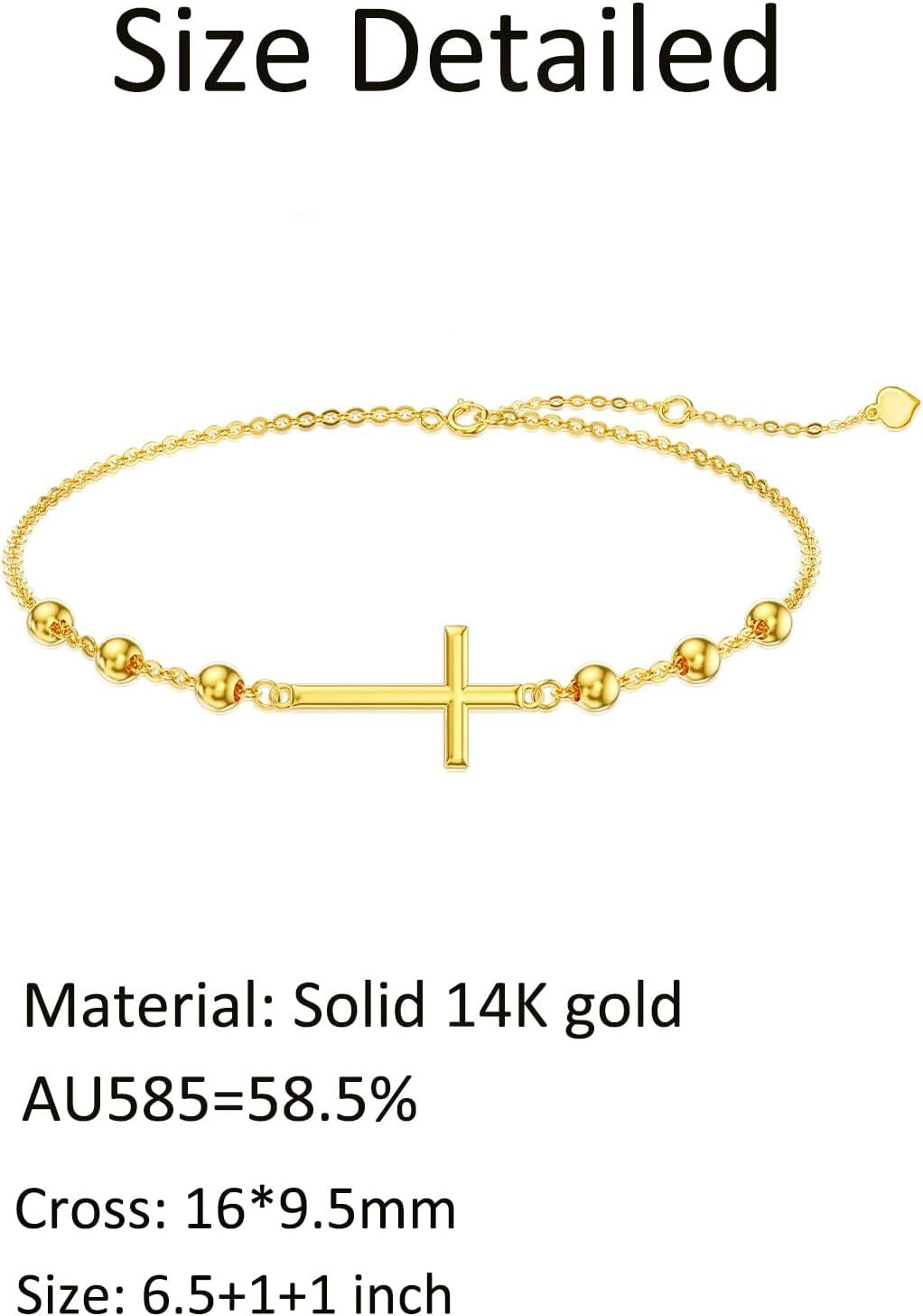 wholesale 14K Gold Sideways Cross Beaded Chain Bracelet for Women Religious s-0-3