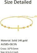 wholesale 14K Gold Sideways Cross Beaded Chain Bracelet for Women Religious s-0-3