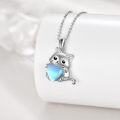wholesale 925 Sterling Silver Heart-Shaped Moonstone Cat Pendant Necklace for Women-0-4
