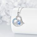 wholesale 925 Sterling Silver Love You Forever Heart Pendant Necklace with Blue Crystal and White Cubic Zirconia for Women Mother's Day Gift-0-2