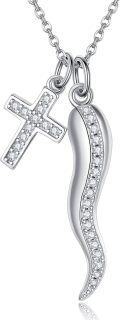 wholesale 925 Sterling Silver Cornicello Cross Pendant Necklace Good Luck Protection Amulet  for Women-0-0