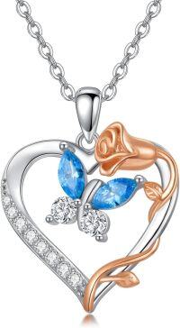 wholesale TOUPOP Butterfly Necklace For Women Rose Heart Necklace 925 Sterling Silver Butterfly Gift For Women Butterfly Jewelry For Wife Sister Mom Friend Grandma Daughter Birthday Mothers Day Christmas -undefined