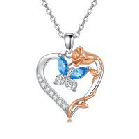 TOUPOP Sterling Silver Rose Heart Butterfly Necklace Gift For Women-undefined