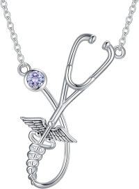 wholesale 925 Sterling Silver Birthstone Stethoscope Necklace Nurse Graduation Gift-June