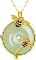 wholesale 925 Sterling Silver Jade Circle with Bees Pendant Necklace - Mother's Day Gifts for Her-0-0