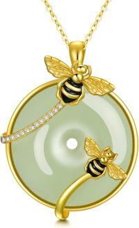 wholesale 925 Sterling Silver Jade Circle with Bees Pendant Necklace - Mother's Day Gifts for Her-Bee-Gold