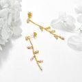 wholesale 14K Gold Threader Dangle Earrings with Marquise CZ Stones on Long Chains for Women-0-3