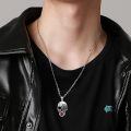 wholesale 925 Sterling Silver Skull Rose Red Stone Pendant Necklace for Women Men-0-3