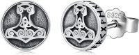 wholesale 925 Sterling Silver Black Onyx Zircon Celtic Viking Stud Earrings Hypoallergenic Punk Gothic Jewelry for Women Men-Thors Hammer-Thors Hammer