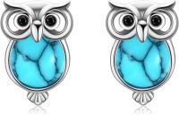 wholesale 925 Sterling Silver Turquoise Owl Stud Earrings - Cute Animal Jewelry for Women-Turquoise