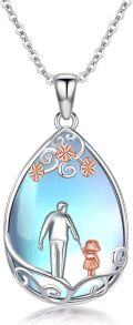 wholesale 925 Sterling Silver Teardrop Moonstone Family Pendant Necklaces for Women Men Girls Boys Gift Ideas-0-0