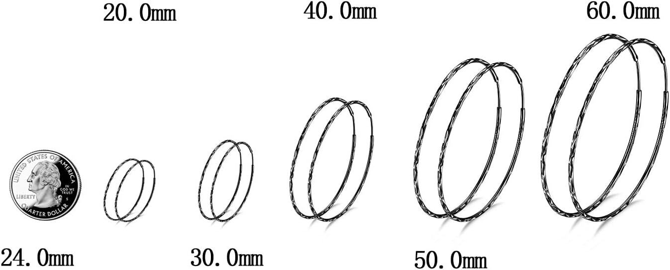 925 Sterling Silver Twisted Circle Endless Hoop Earrings for Women - 3 Pairs (Silver)-0-2