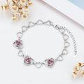 wholesale 925 Sterling Silver October Pink Zirconia Heart Birthstone Bracelet with Costume Jewelry, Hypoallergenic for Sensitive Skin-0-3