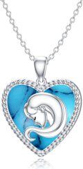 wholesale 925 Sterling Silver Heart-Shaped Created Turquoise Leo Zodiac Pendant Necklace-0-0