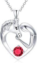 wholesale 925 Sterling Silver Birthstone Crystal Horse Heart Necklace Women s Jewelry Gift-0-18