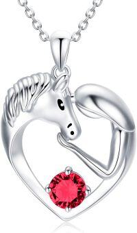 wholesale 925 Sterling Silver Birthstone Crystal Horse Heart Necklace Women s Jewelry Gift-G-July-Simulated Ruby