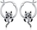 wholesale 925 Sterling Silver Raccoon Cat Charm Hoop Earrings  for Women Girls-0-0