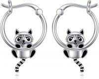 wholesale 925 Sterling Silver Raccoon Cat Charm Hoop Earrings  for Women Girls-Raccoon